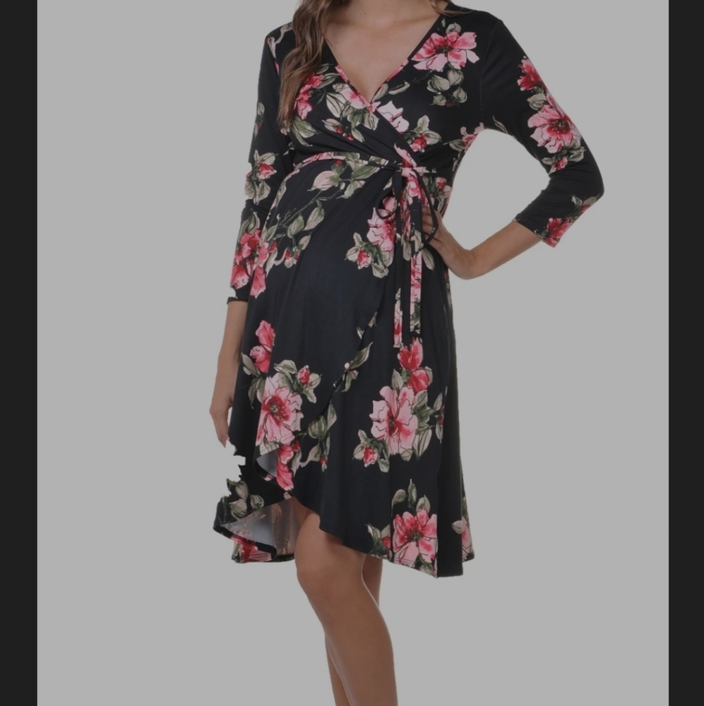 Beachcoco Maternity Dress Black Floral Medium - Picture 5 of 6